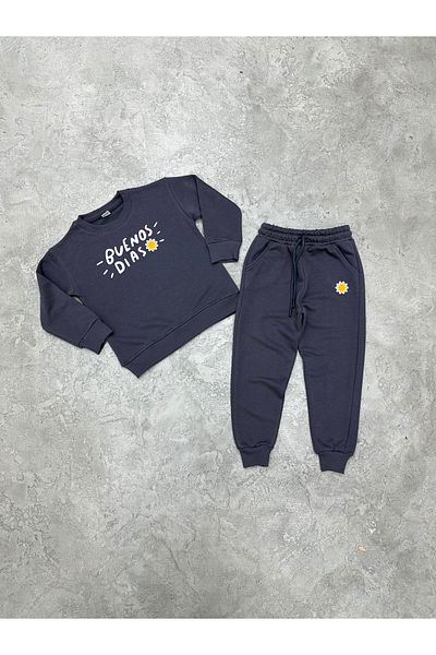 KAPROLLI 100% Cotton Children's Bottom Top Tracksuit Set 3 Thread Rasterless Crew Neck Nursery School Set