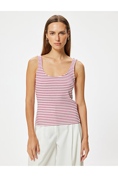 Koton Deep U-Neck Viscose Tank Top - Thick Straps and Ribbed