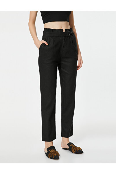 Koton Keten Karışımlı Pantolon Düz Paça Kemer Detaylı