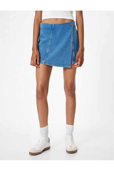 Koton Mini Kot Şort Etek Düğmeli Dikiş Detaylı Rahat Kesim