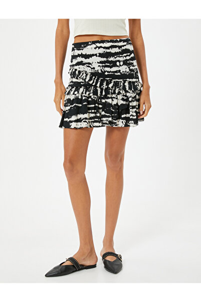 Koton Fırfırlı Katlı Mini Etek Desenli Viskon