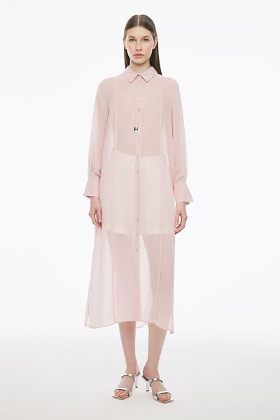 Perspective Dried Rose Colored Blants Long Tunic - Regular Fit, Fitted Sleeves and Shirt Collar
