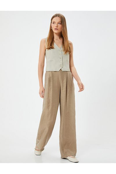 Koton V-Neck Slim Fit Linen Vest - Fleto Pocket Detail