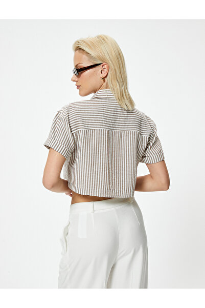 Koton Half Button Detailed Short Sleeve Crop Shirt