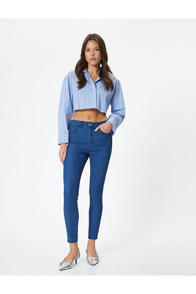 Koton Röhrenjeans mit hoher Taille und schmalen Beintaschen – Carmen Röhrenjeans