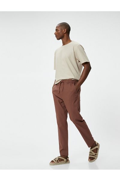 Koton Boyfriend-Hose mit Schnürung an der Taille, Chino-Taschendetail, Leinenmischung