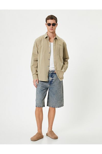Koton Baggy Jean Shorts Oversize Cotton with Button Pockets