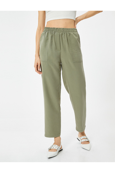 Koton Yüksek Bel Modal Kumaş Pantolon Bol Paça Beli Bağcıklı Cepli