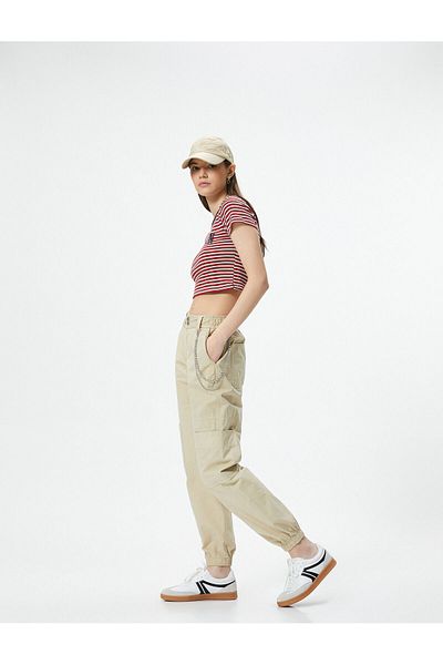 Koton Cargo Jogger Pants Chain Detailed High Waist Cotton
