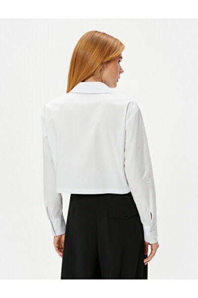 Koton Crop Poplin ing, hosszú ujjú mandzsetta gallér pamut