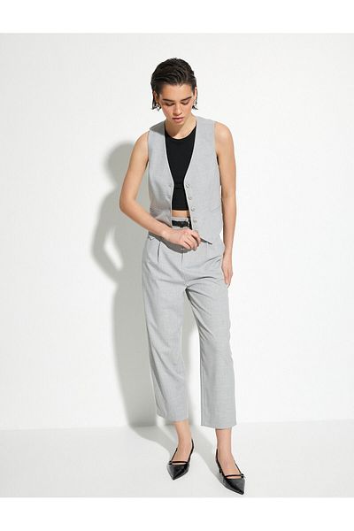 Koton V-Neck Buttoned Viscose Mixed Vest