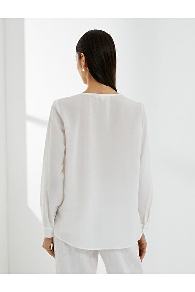 Koton 4sak60133uw 001 Off White Women's Woven Long Sleeve Blouse