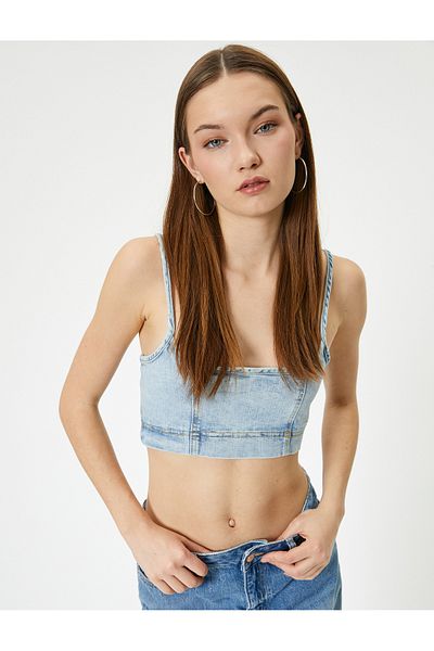 Koton Denim-Bustier mit schmalen Trägern und eckigem Kragen