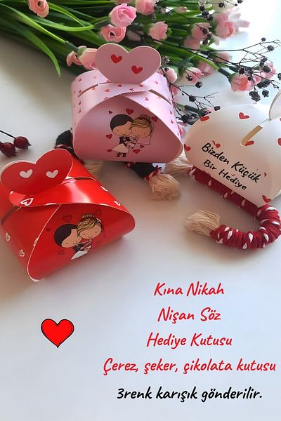 Emtory Home 25 Pieces Red-Pink-White Model Heart Candy Box - Henna Gift - Wedding Gift - Cookie Box