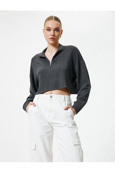 Koton Half Zipper Sweatshirt Crop Long Sleeve