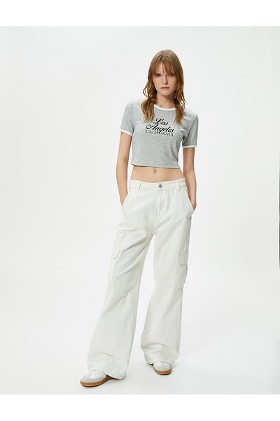 Koton Crop Printed T-Shirt Short Sleeve Ribbed