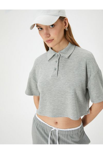 Koton Polo Neck T-Shirt Crop Short Sleeve Buttoned Viscose Blended