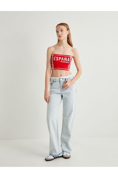 Koton Blugi cu bandă cu talie dublă cu picior drept din bumbac cu buzunare - Jeans drept Nora