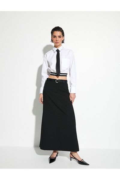 Koton Πουκάμισο Crop Poplin, μακρυμάνικο, βαμβακερό με κουμπιά στη μέση