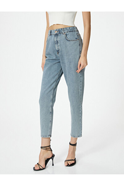 Koton Elastický pas Mom Fit Jeans Bavlněná kapsa uvolněného střihu - Mom Jeans