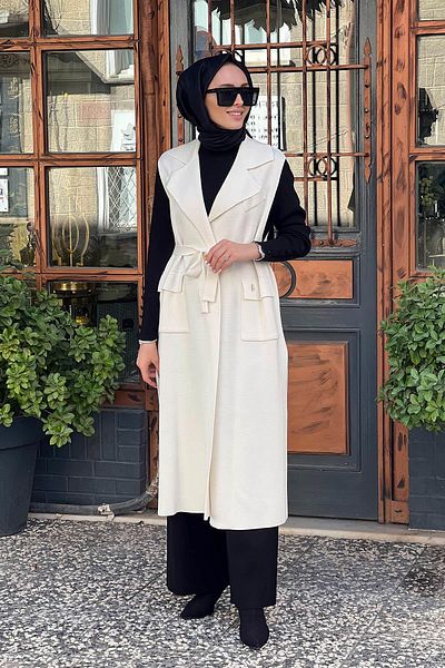 MISS DALIDA Mi̇ss Dali̇da Knitwear Vest - Ecru T25K-1012