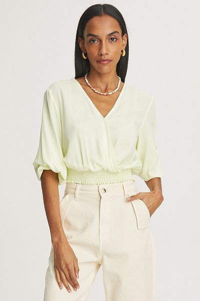 Perspective Olivia Regular Fit Double Breasted Short Lemon Color Women's Blouse