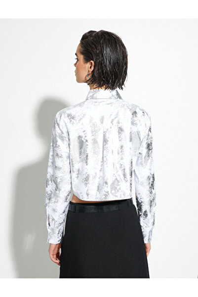 Koton Metalik Crop Poplin Gömlek Uzun Kollu Klasik Yaka