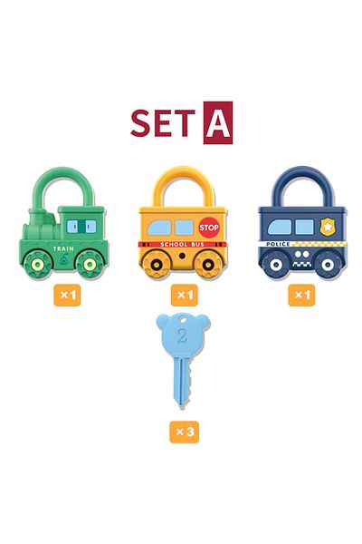 Choice Set A 3pcs Early Learning Lock Unlock Car Train Toy With Keys, Kids Montessori Math Motor Skill Educ