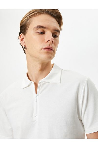 Koton Polo tričko s krátkým rukávem na zip z bavlny
