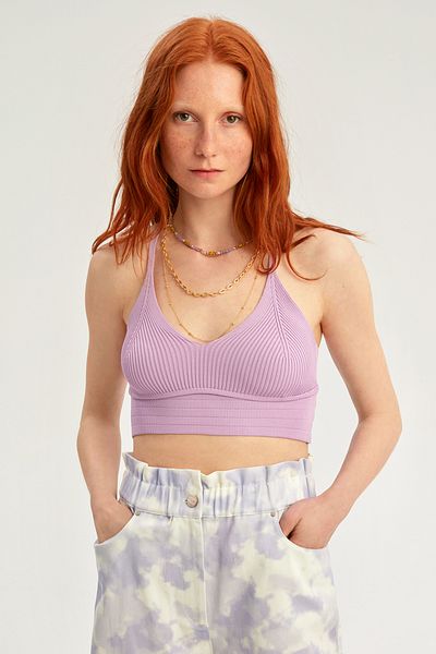 Perspective İllas Slim Fit V-Collar Strap Lilac Color Women's Knitwear Crop Blouse