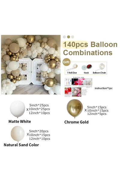 Choice مجموعة أخرى من 140 قطعة من بالونات الزفاف باللون الأبيض الرملي والبيج ...