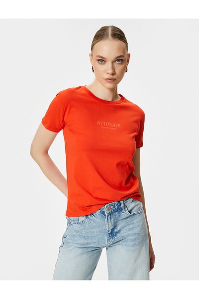 Koton Crew Neck Slogan nyomott pamut póló