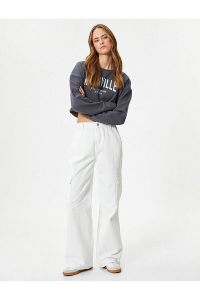 Koton Crop Sweatshirt Bedruckt Langarm Baumwolle
