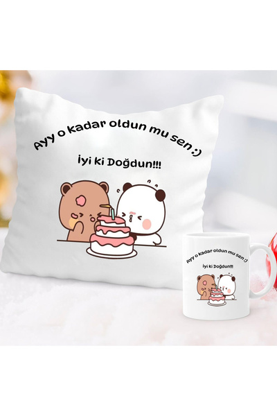 Genel Markalar dogum gunu hediye ayy o kadar oldunmu sen yazili yastik kupa set