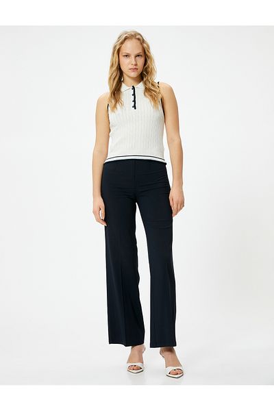 Koton Polo Collar Top Knitwear Buttoned Hair Braid Textured