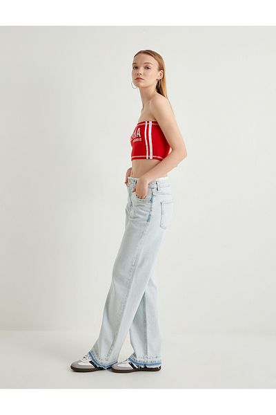 Koton Blugi cu bandă cu talie dublă cu picior drept din bumbac cu buzunare - Jeans drept Nora