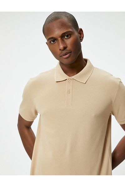 Koton T-Shirt mit Kragen und Knöpfen, Slim Fit, kurze Ärmel