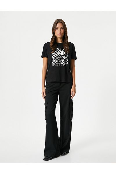 Koton Tricou din bumbac imprimat cu decolteu