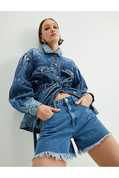 Koton Mini-Jeansshorts mit Cut-Out-Quasten und Baumwolltasche