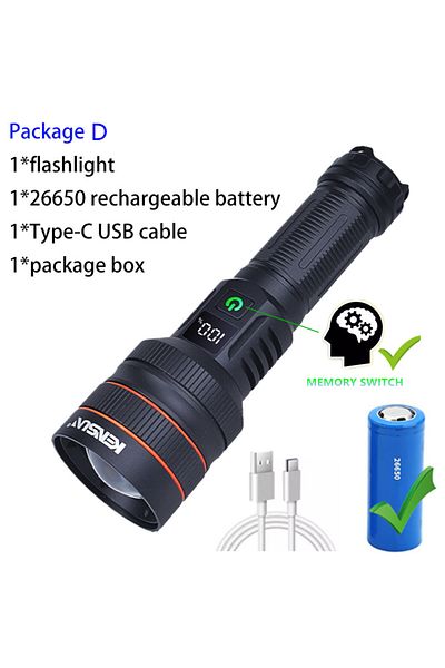 Choice Lithium Ion Zoom Black New With 26650 New Super Long Range Led Flashlight Type-c Charging Strong Lig