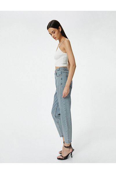 Koton Blugi Mom Fit cu talie elastică Buzunar din bumbac cu tăietură relaxată - Blugi Mom