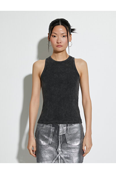 Koton Ribbed Halter Collar Tank Top - Pale Effect