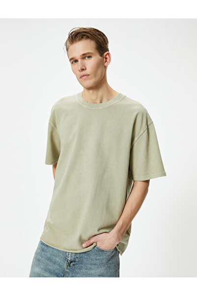 Koton Oversize Tişört Yıkamalı Bisiklet Yaka Kısa Kollu