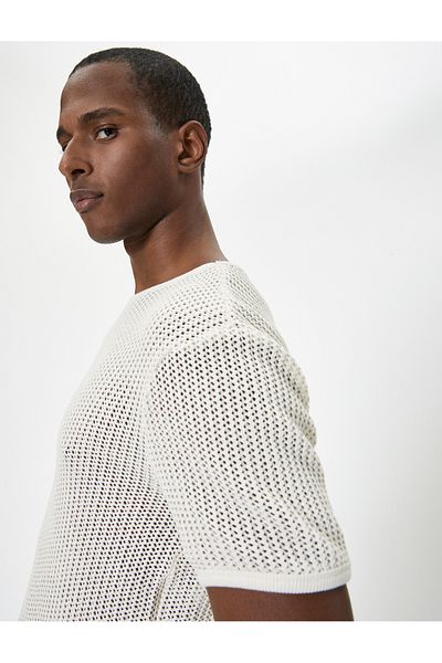 Koton Openwork T-Shirt Crew Neck Short Sleeve