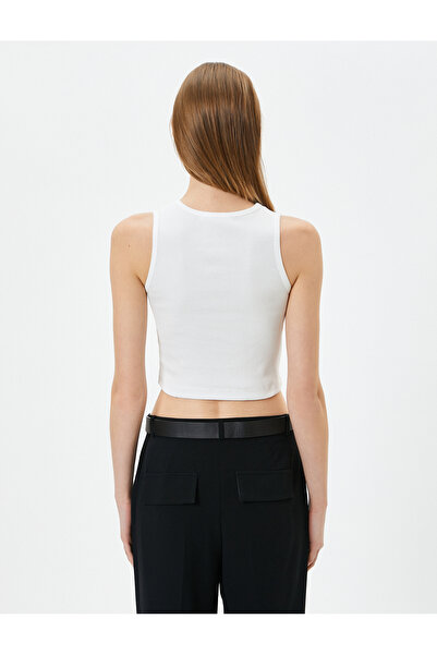 Koton Halter Collar Athlete Crop Slogan Printed Cotton