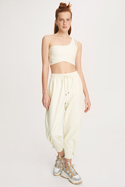 Perspective Lara Slim Fit One Shoulder Ecru Color Women's Crop Blouse