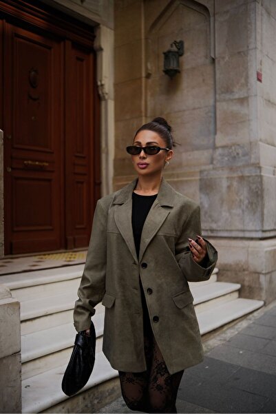 FMN Moda süet nubuk kumaş üç düğme bol kesim orta boy dikiş detay pinterest marka muadil blazer ceket