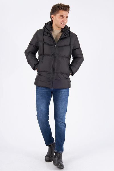 Avones Men's Pockets Zippered Hooded Puffer Jacket with Inner Pocket