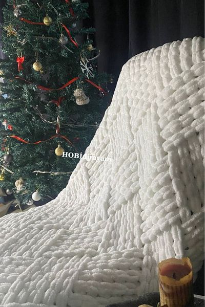 Alize Cube Sugar Pattern Knitted Baby Blanket 90/90