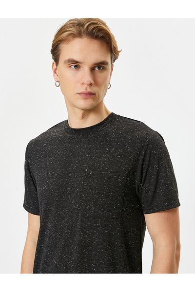 Koton Λιωμένο T-Shirt Slim Fit Pocket Λεπτομερές κοντό μανίκι με λαιμόκοψη
